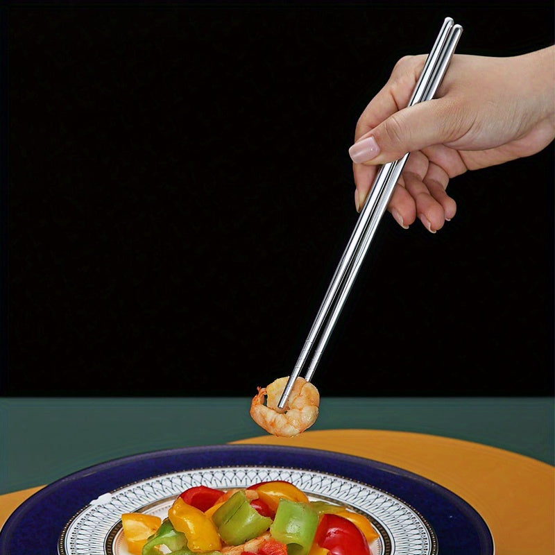 5 Pairs Durable Stainless Steel Non-slip Sushi Chopsticks, Korean Japanese Food Chopsticks, Kitchen Cutlery Flatware Set, Easy to Clean Kitchen Supplies
