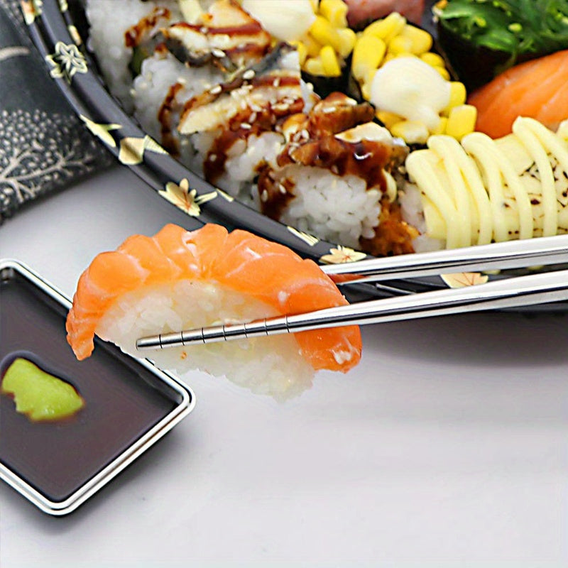 5 Pairs Durable Stainless Steel Non-slip Sushi Chopsticks, Korean Japanese Food Chopsticks, Kitchen Cutlery Flatware Set, Easy to Clean Kitchen Supplies