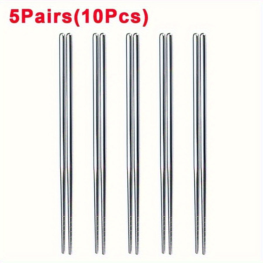 10pcs Stainless Steel Non-slip Chinese Chopsticks, Reusable, for Restaurant, Kitchen, Tableware Set, Sushi Food Sticks