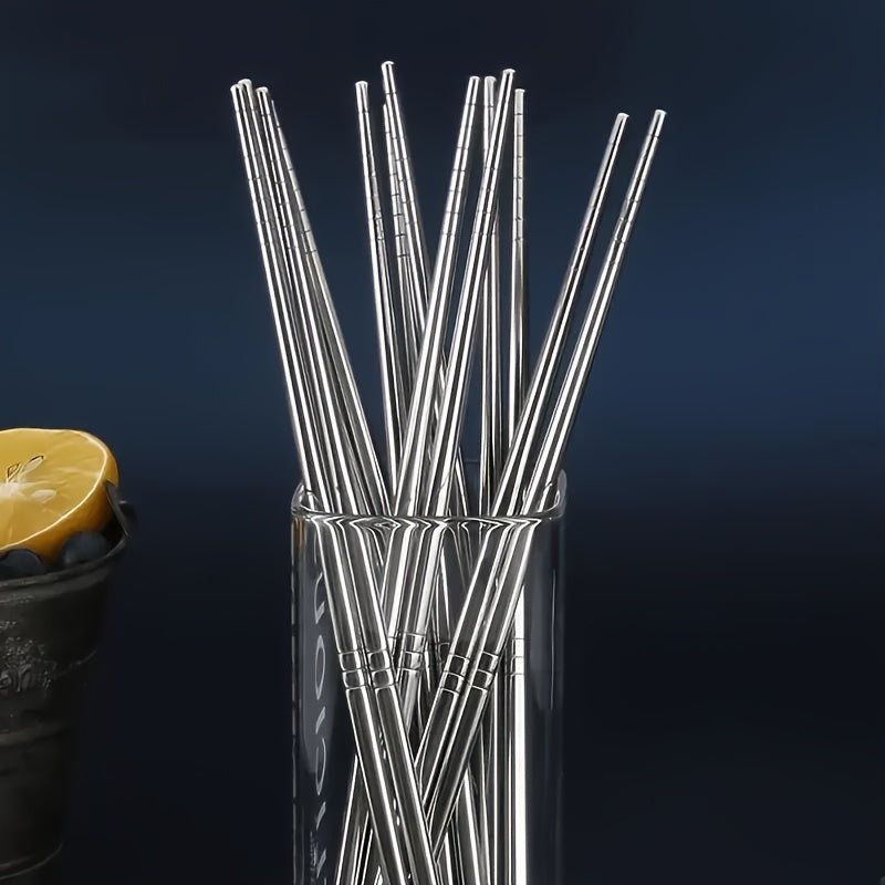 10pcs Stainless Steel Non-slip Chinese Chopsticks, Reusable, for Restaurant, Kitchen, Tableware Set, Sushi Food Sticks