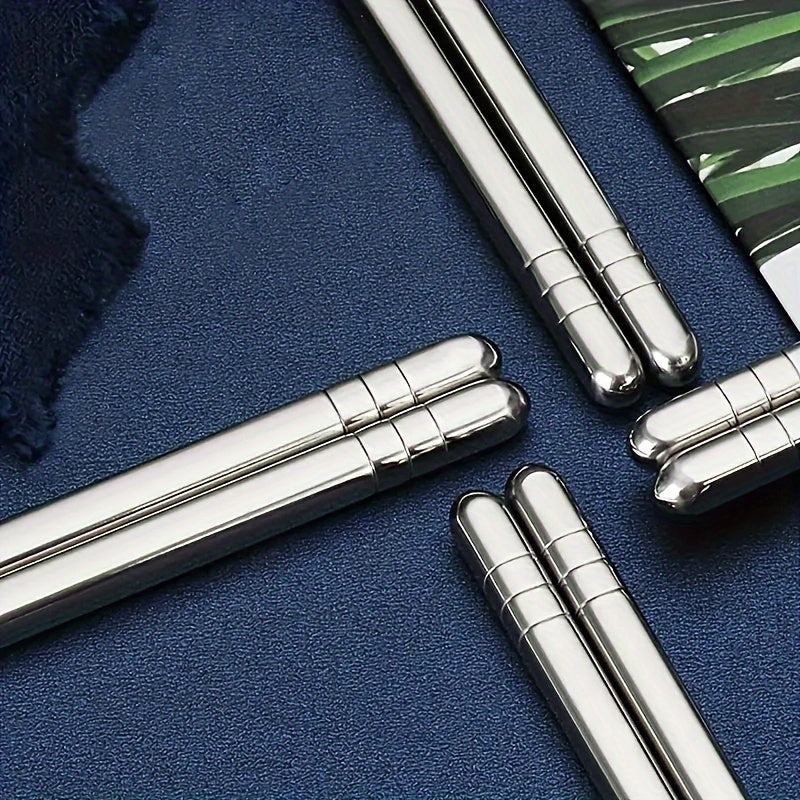 10pcs Stainless Steel Non-slip Chinese Chopsticks, Reusable, for Restaurant, Kitchen, Tableware Set, Sushi Food Sticks