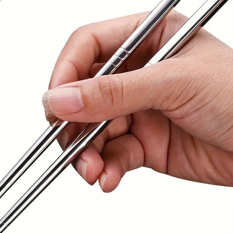 10pcs Stainless Steel Non-slip Chinese Chopsticks, Reusable, for Restaurant, Kitchen, Tableware Set, Sushi Food Sticks