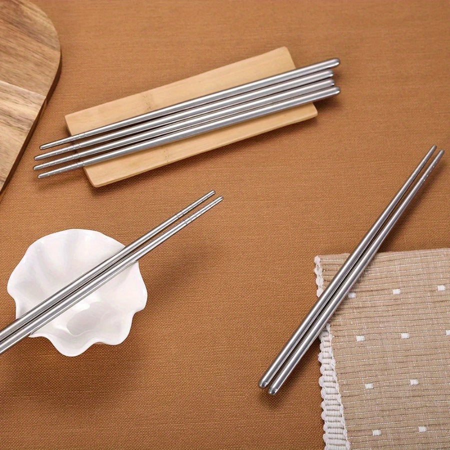 10pcs Stainless Steel Non-slip Chinese Chopsticks, Reusable, for Restaurant, Kitchen, Tableware Set, Sushi Food Sticks