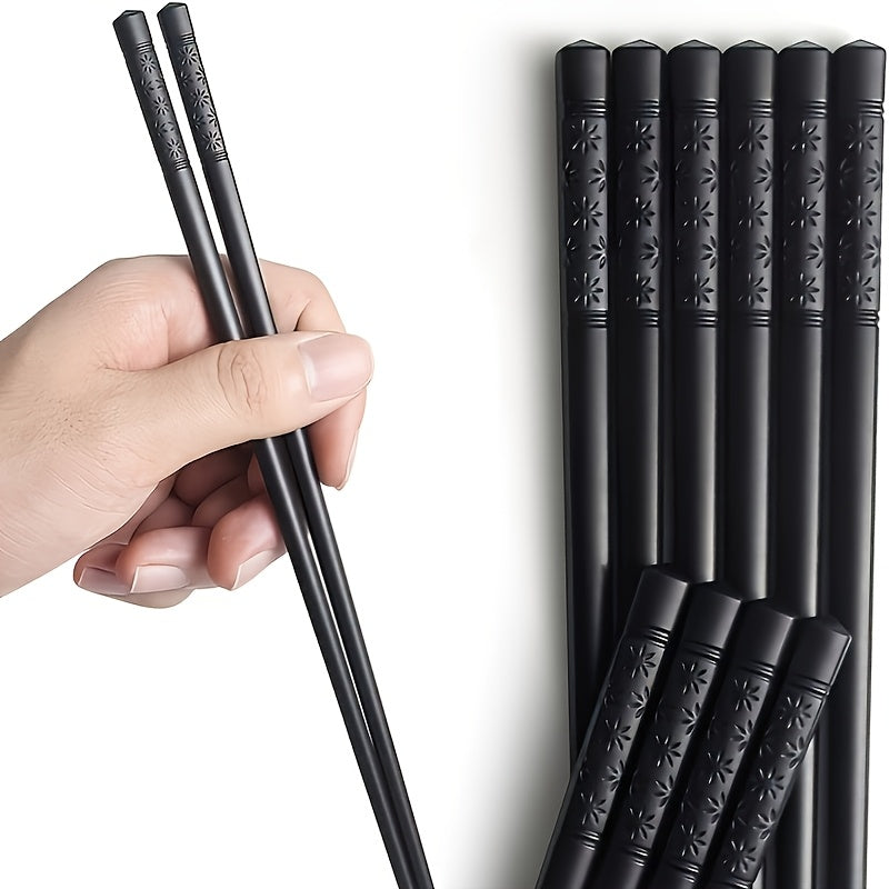 5 Pairs Black Patterned Chopsticks, Household Anti-slip Chopsticks, High Temperature Resistant