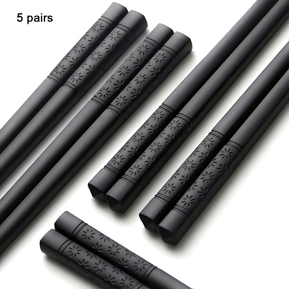 5 Pairs Black Patterned Chopsticks, Household Anti-slip Chopsticks, High Temperature Resistant