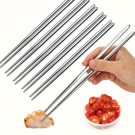 10pcs Stainless Steel Non-slip Chinese Chopsticks, Reusable, for Restaurant, Kitchen, Tableware Set, Sushi Food Sticks