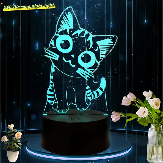 Touch-Controlled Cute Cat Night Light with 7 Colors, USB-Powered Acrylic Desk Lamp – Modern Creative Decor for Bedroom, Office, Parties, and Gifts, Party Decoration Light | Modern Desk Lamp | Sleek Polished Finish, Desk Lamps for Home Office